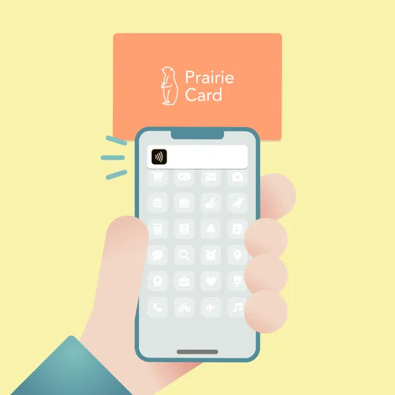 スマートフォンにプレーリーカードをかざすイメージ